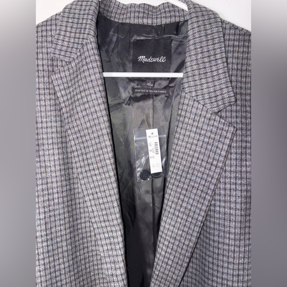 Madewell The Mercer Relaxed Checked Wool Blend Blazer Size L Blue Brown Plaid - Picture 7 of 8